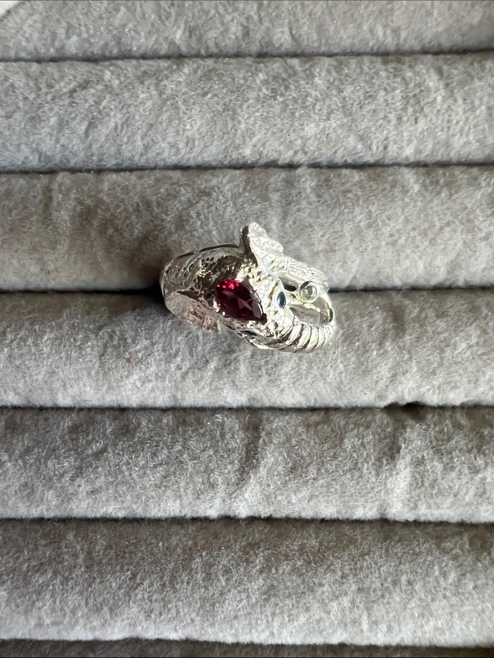 Sterling Silver Elephant Ring with Red Garnet